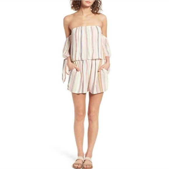 Nordstrom BP Off The Shoulder Multi Color Striped Romper Size XS - Picture 1 of 11